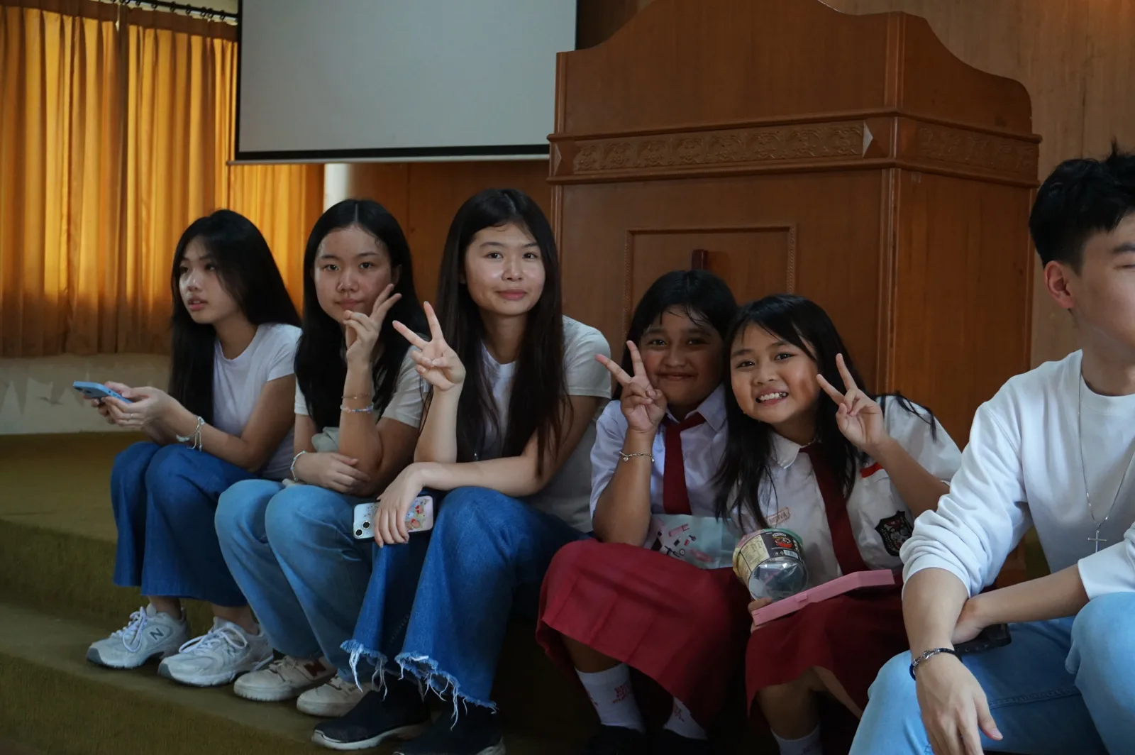 Volunteers and students spending time together